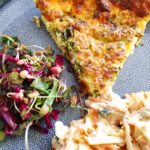 crustless brocolli quiche with coleslaw and salad