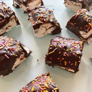 marshmallows covered in chocolate and sprinkles