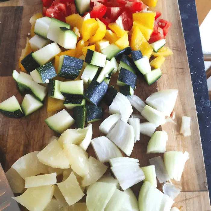 chopped vegetables for sweet and sour chicken