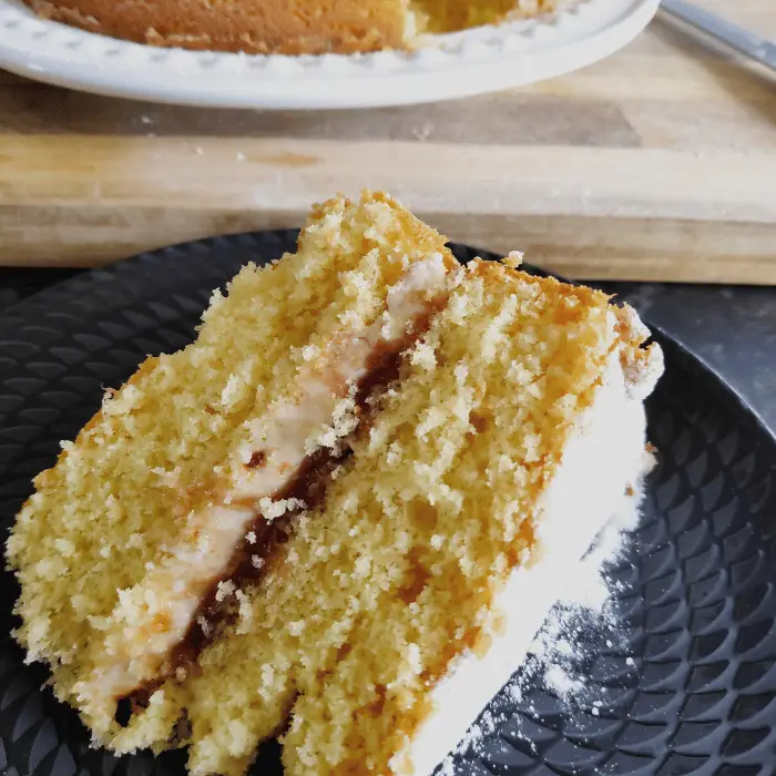 slice of victoria sponge cake on a plate