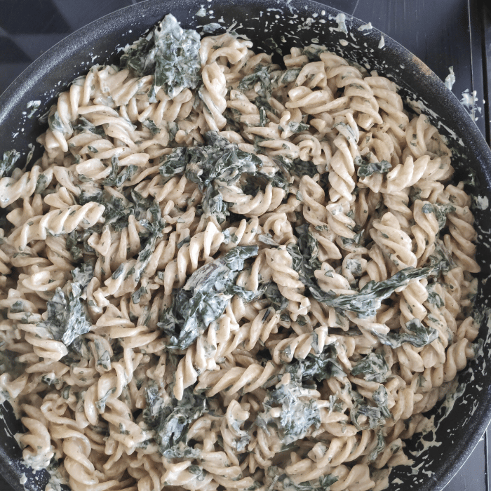 pasta spirals with creamy kale sauce