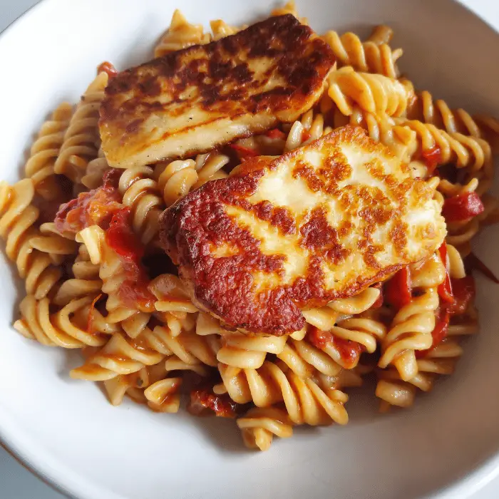 Easy Midweek Pasta With Crispy Halloumi And Tomato Sauce