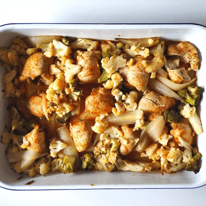 homemade roasted chicken thighs with cauliflower and broccoli uk