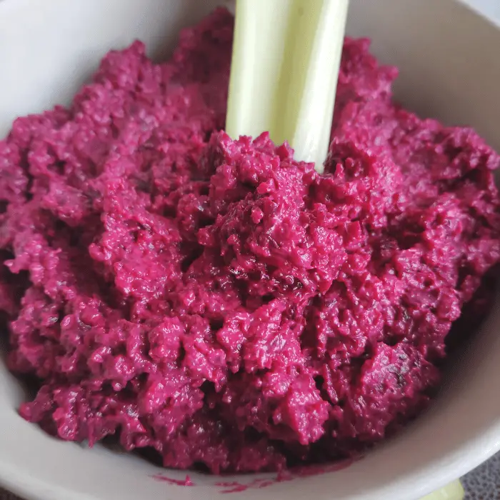 vegan roasted beetroot with thyme and yoghurt dip