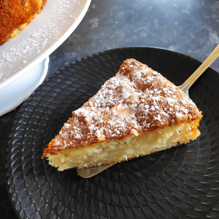 a slice of french apple cake