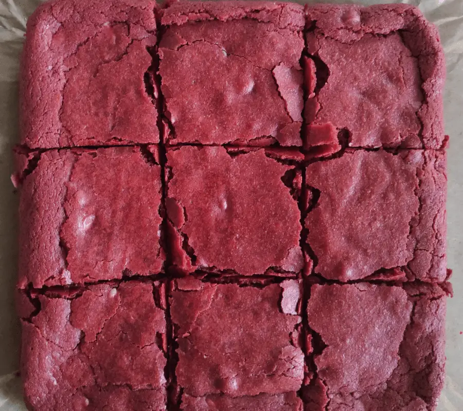 red velvet brownie cut into squares