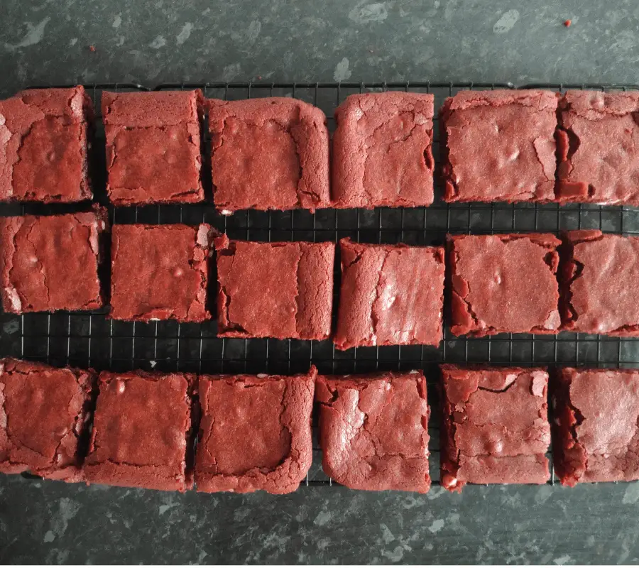 red velvet brownies cut into squares