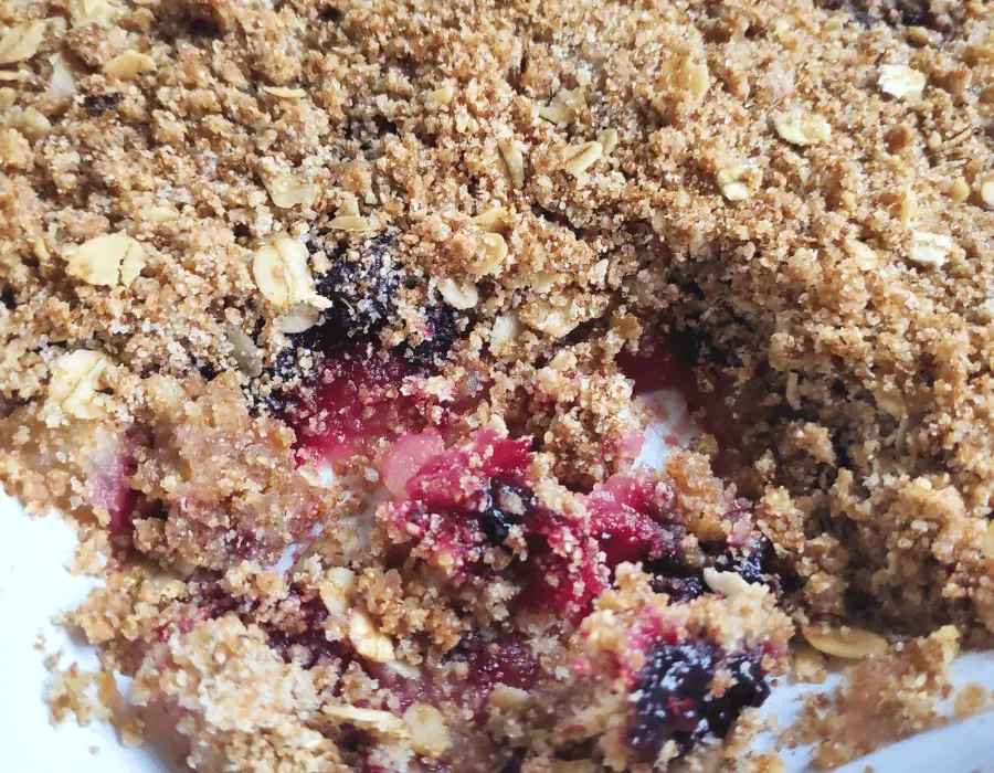 apple and blackcurrant oat crumble pudding