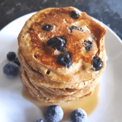 oat and banana pancakes with blueberies