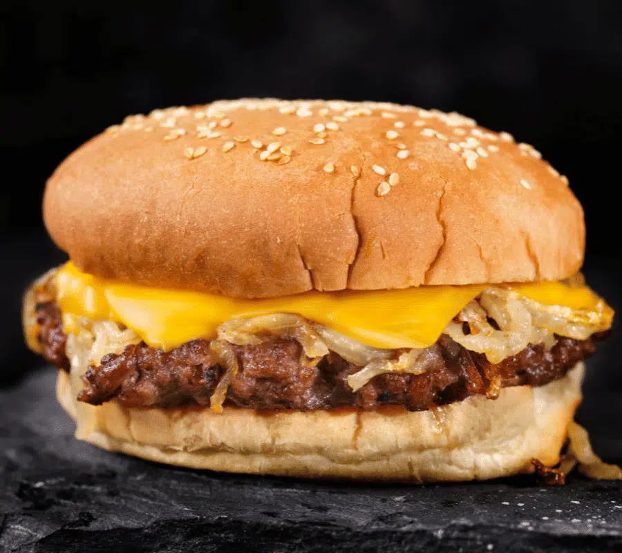 beef burger with fried onions