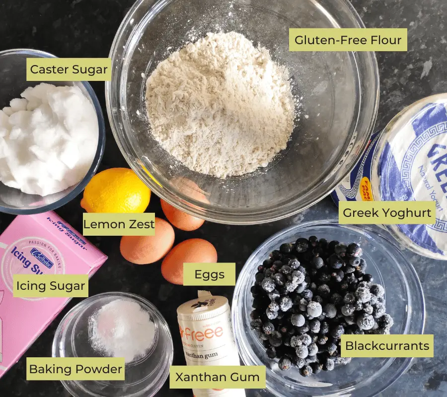 ingredients for blackcurrant traybake