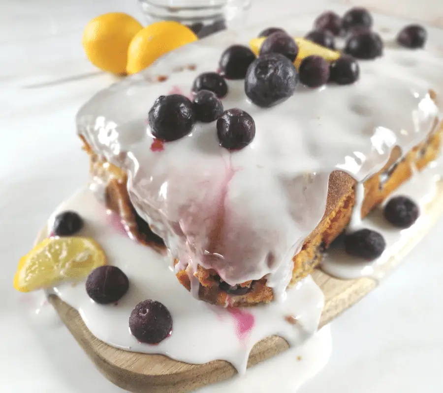 blueberry loaf cake topped with lemon icing  uk recipe