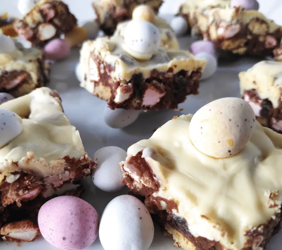 Easy Easter White Chocolate Topped Rocky Road Squares