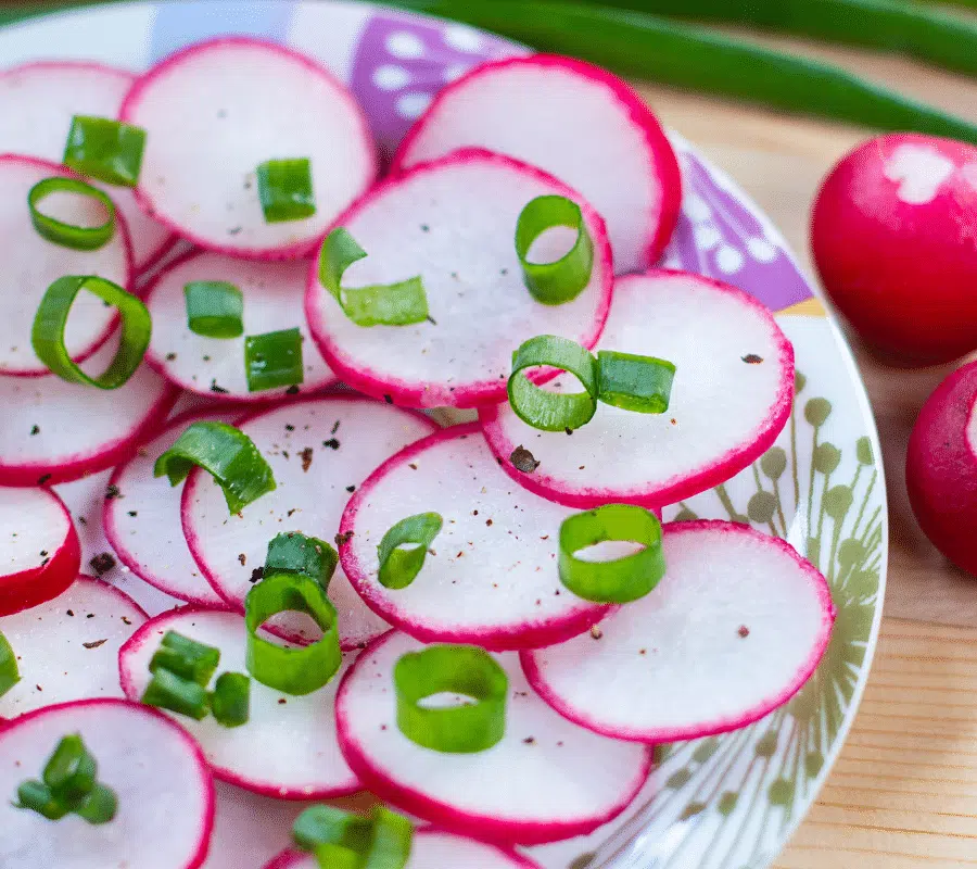radishes thinly sliced