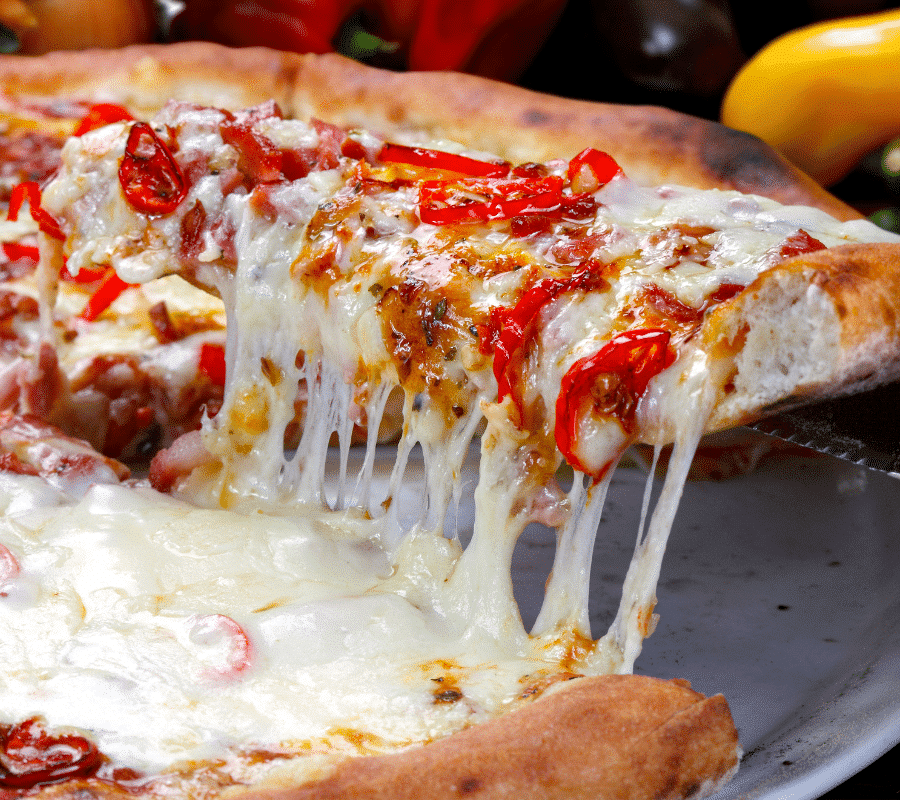 pizza topped with mozzarella