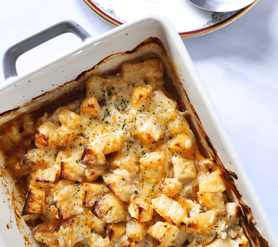 diced chicken and cubed potato bake