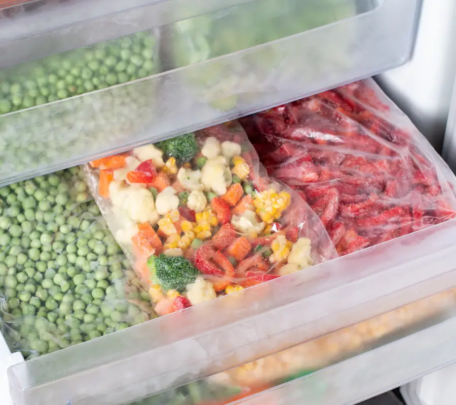 vegetables in freezer