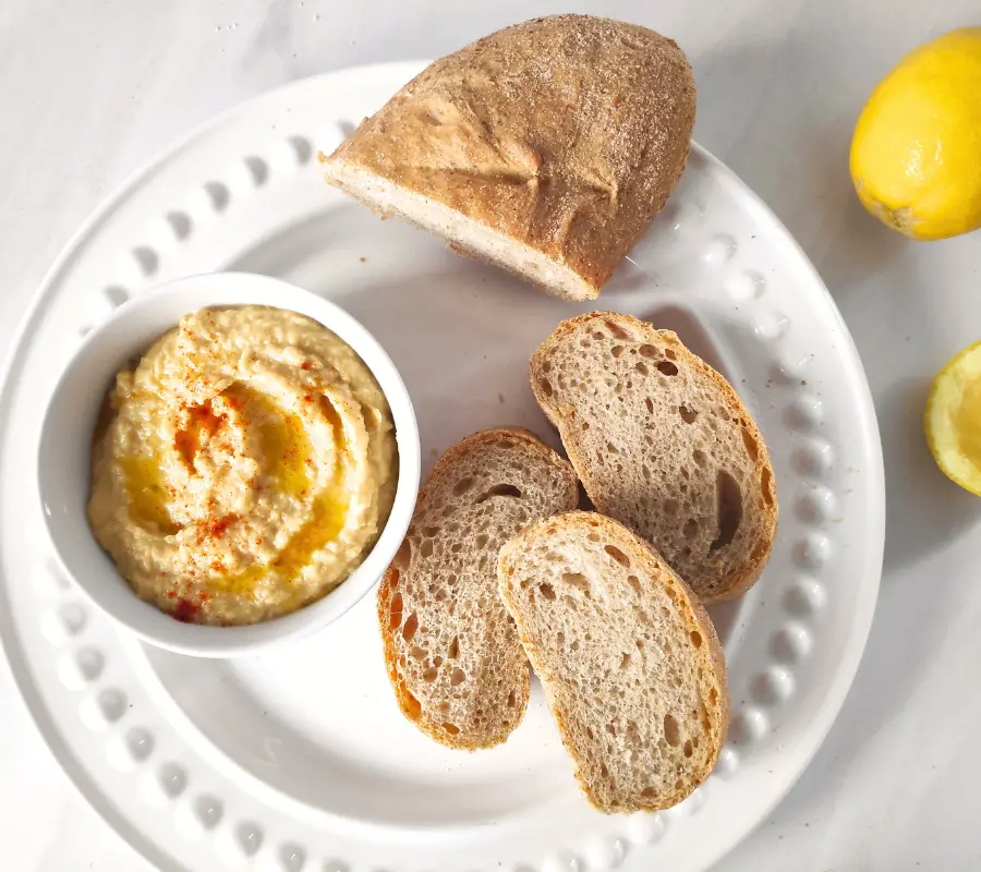 diet houmous with bread on a plate uk recipe
