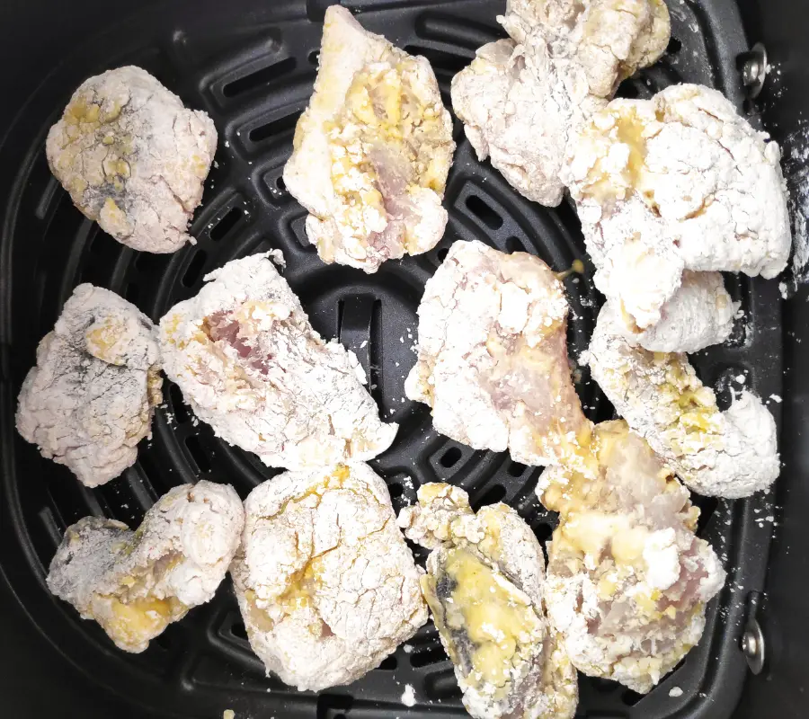 coated fish pieces in air fryer