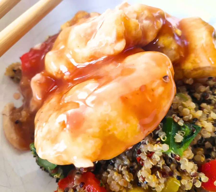 air fryer sweet and sour fish with egg fried quinoa