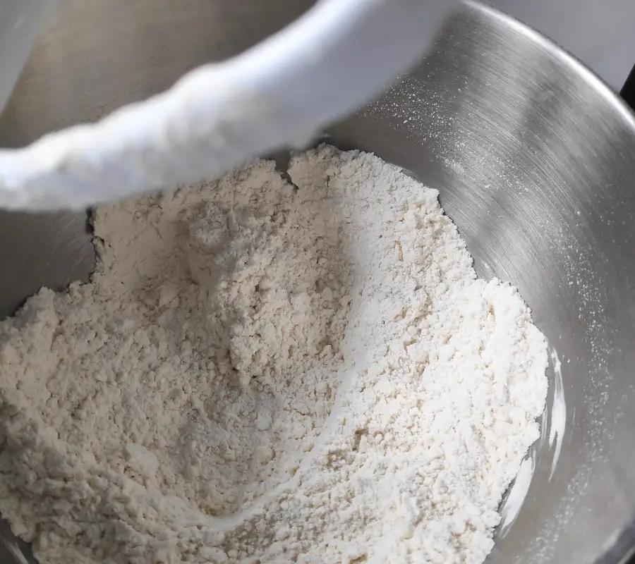 flour, baking powder, sugar, butter