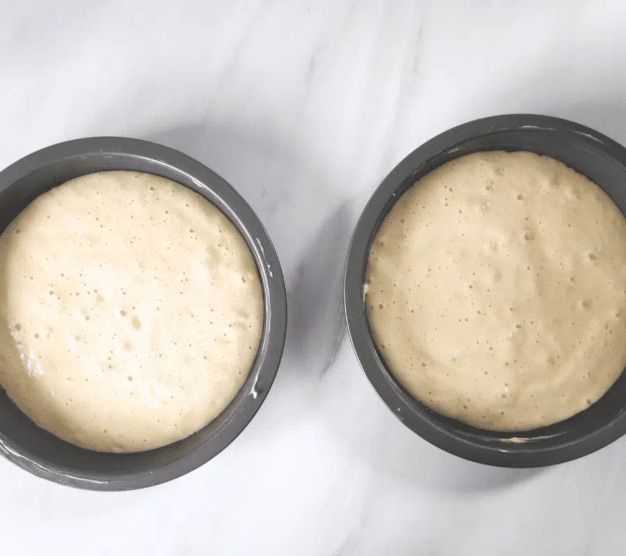 Wimbledon cake mixture in baking tins