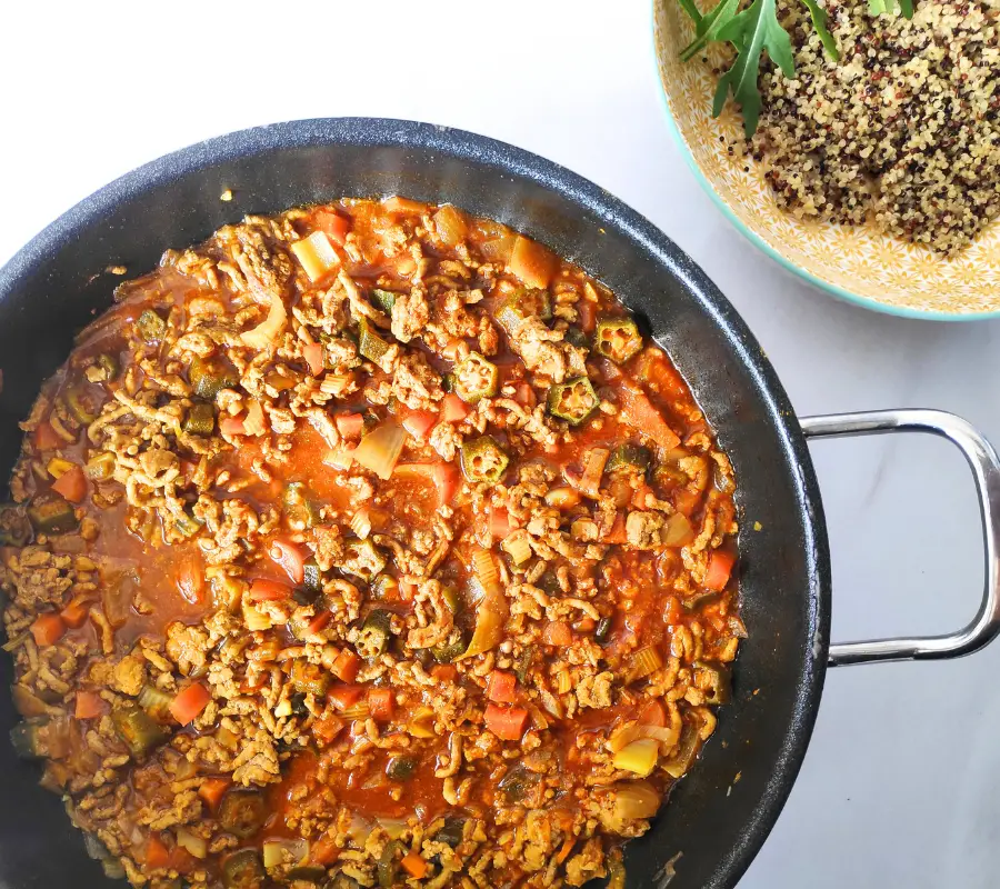 minced pork and okra in one pan recipe uk