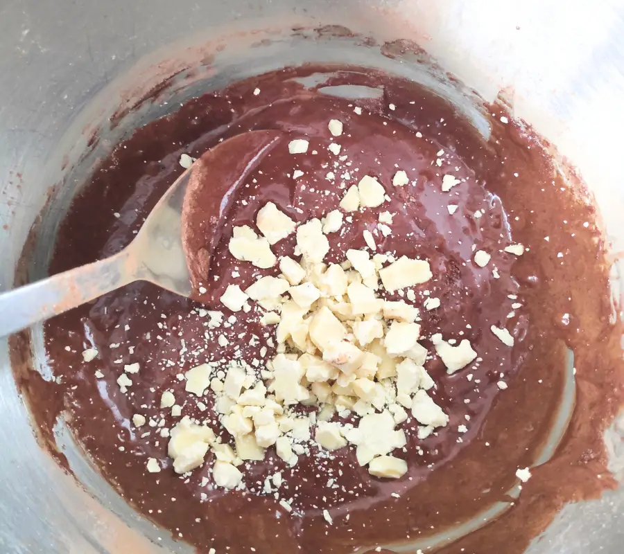 chocolate chunks added to brownie mixture