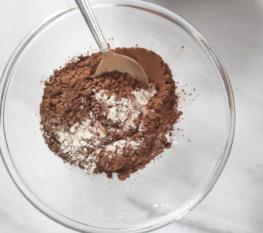 flour and cocoa powder in a bowl