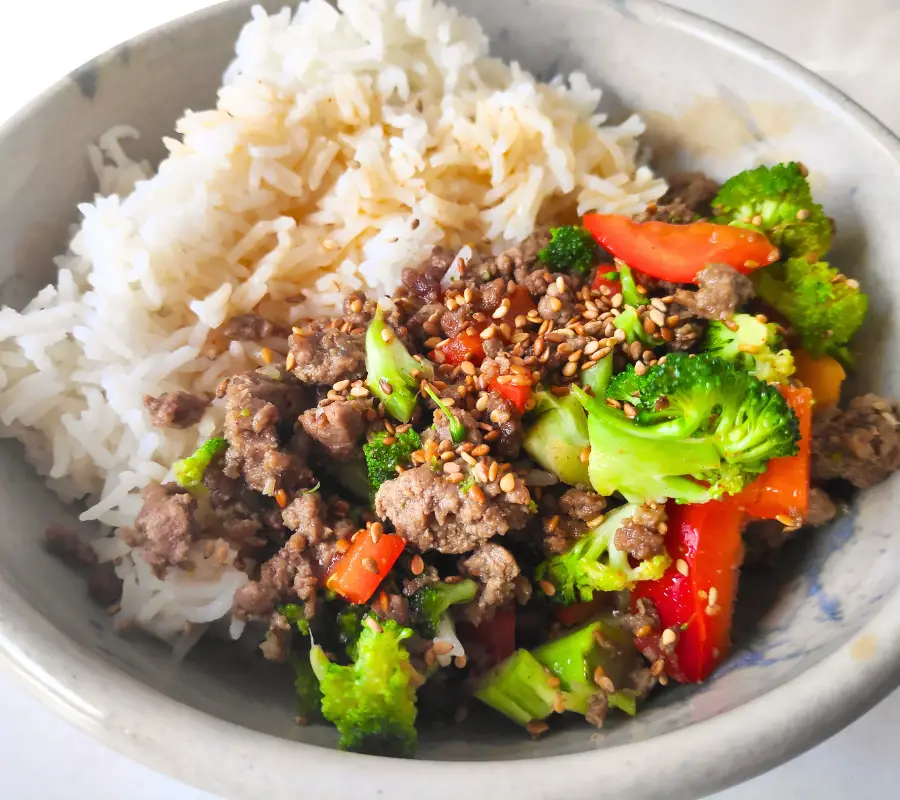 minced beef and vegetables and rice in a bowl uk recipe
