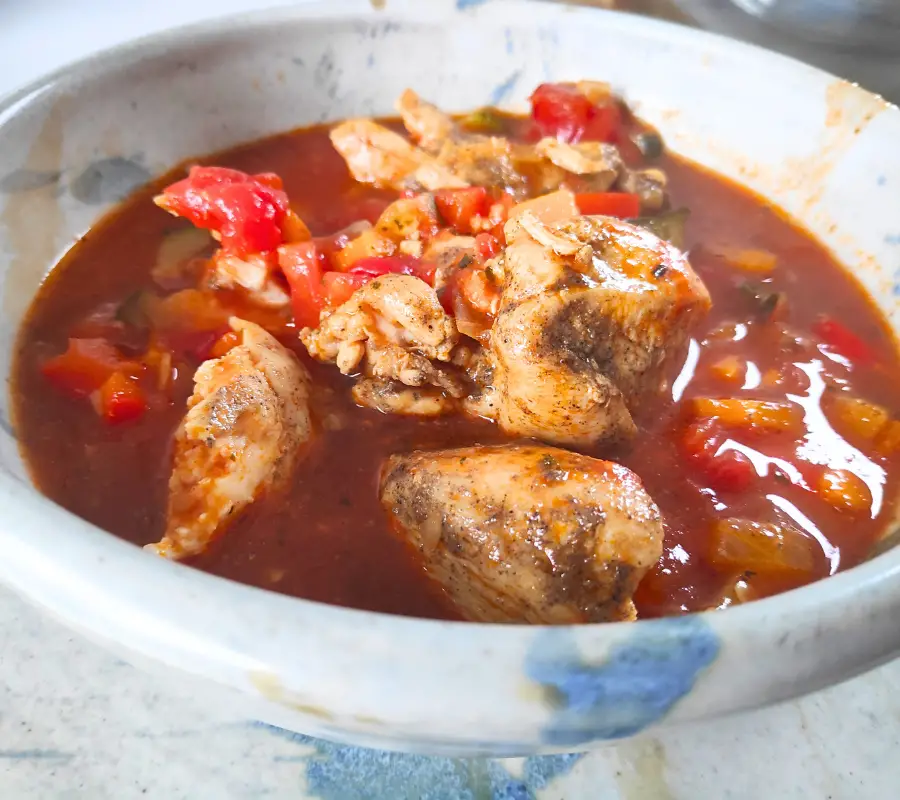 chicken breast stew in a bowl