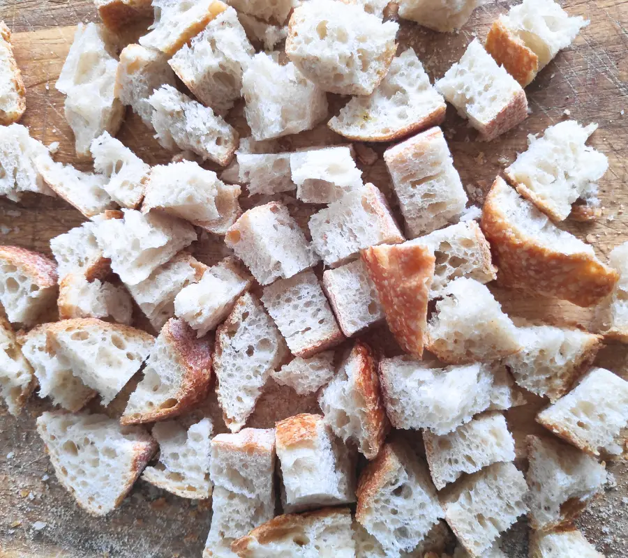 leftover bread cut into cubes