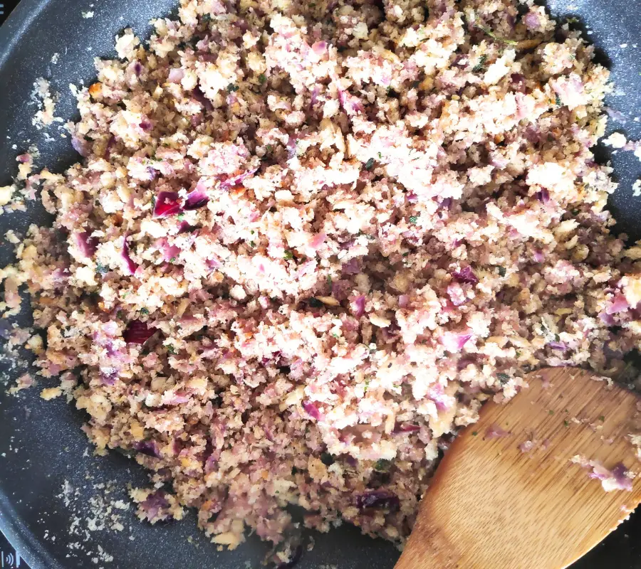 stuffing mixture in a frying pan