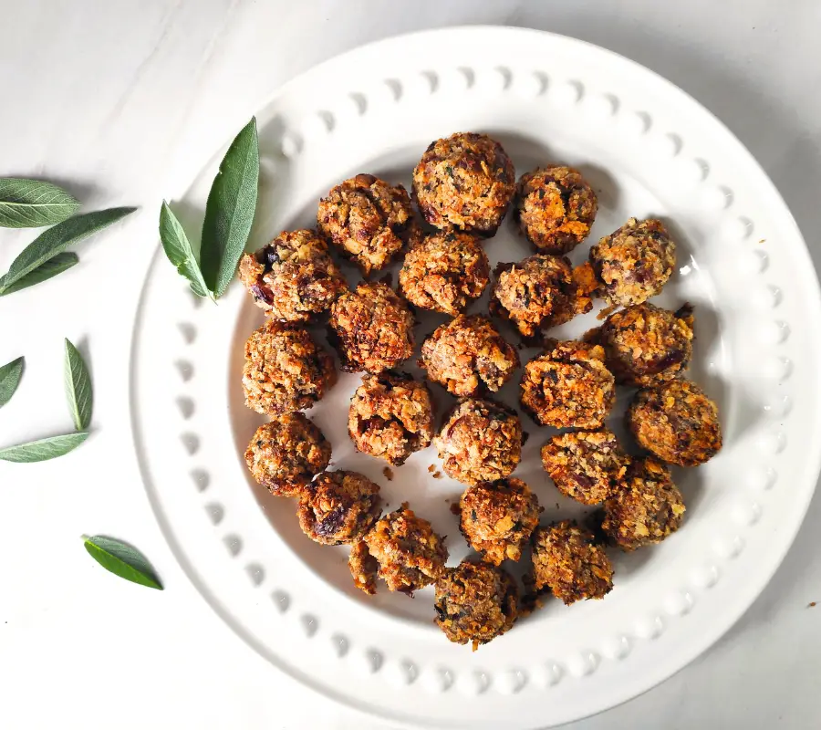 air fryer stuffing balls on a white plate uk recipe