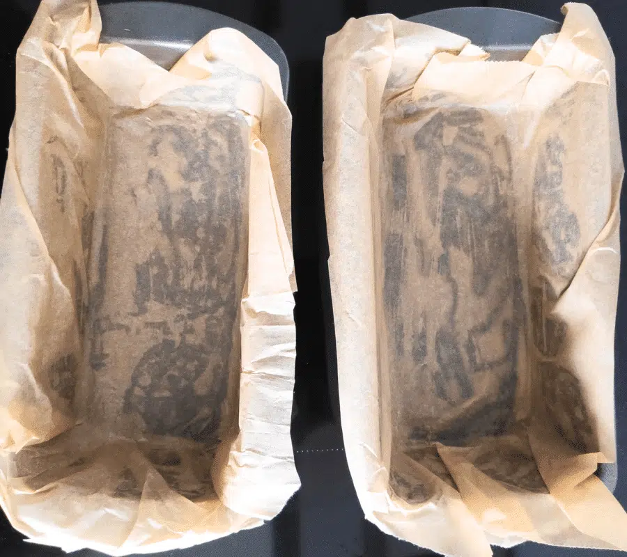 baking paper lined 1 lb loaf tins