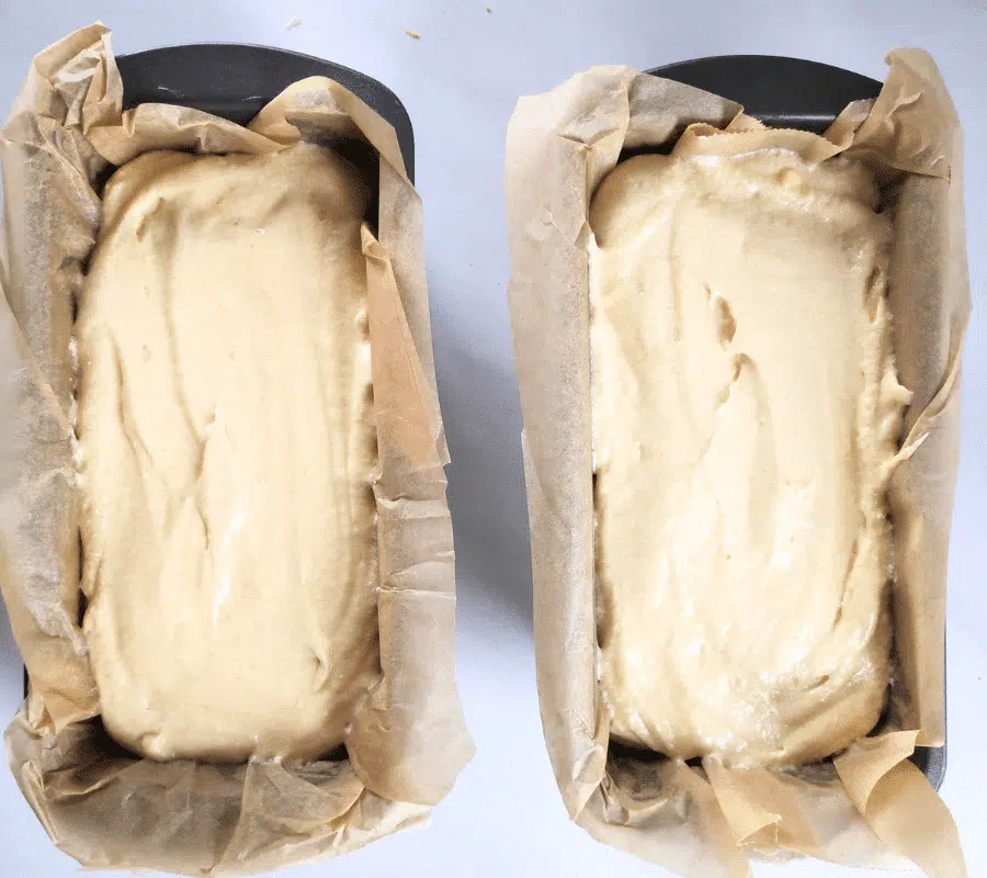 lemon drizzle cake mixture in 1lb loaf tins