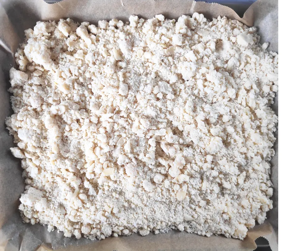 crumble mixture on a baking tray