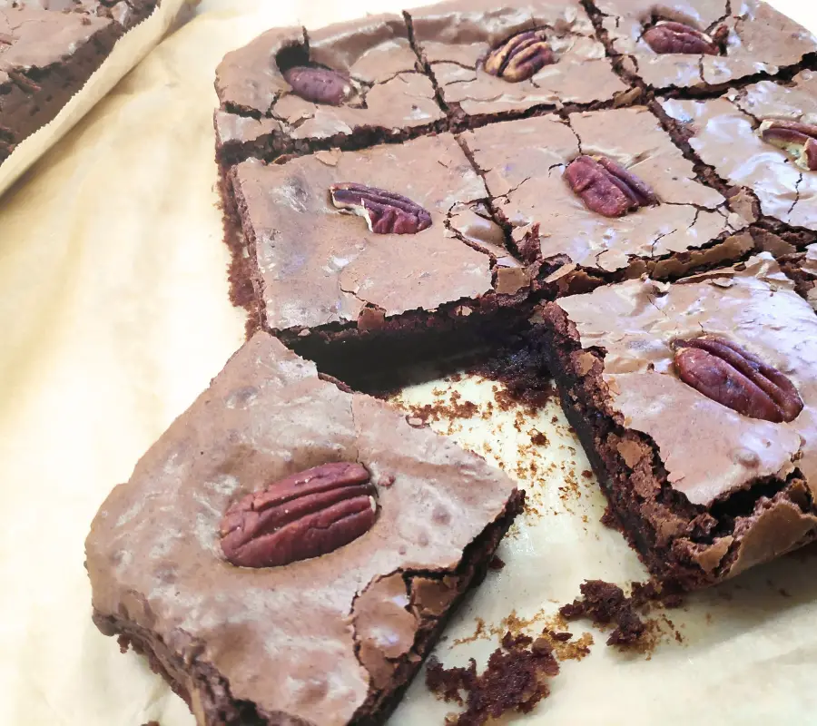pieces of ginger and pecan nut brownies
