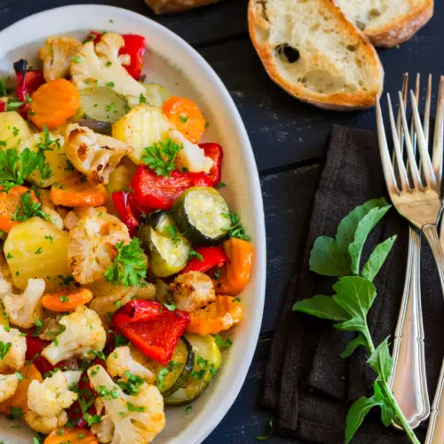 garlic herb roasted potatoes carrots and zucchini