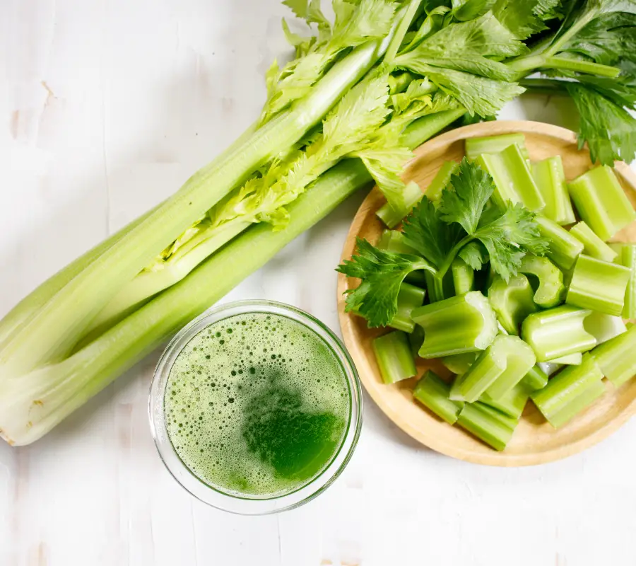 celery juice with stalk of celery