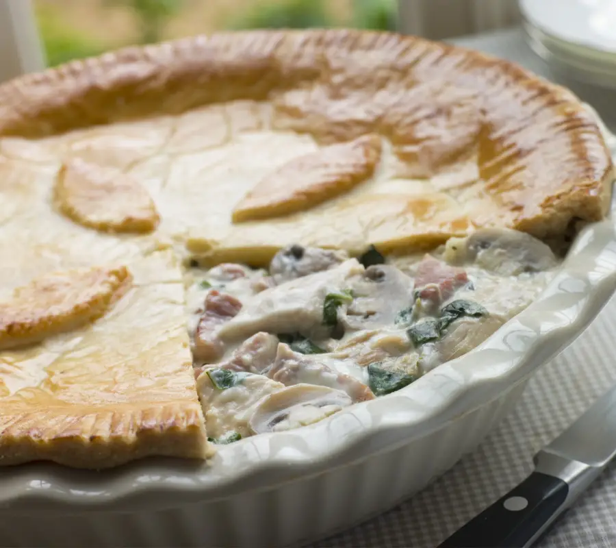 mary berry chicken and mushroom pie recipe topped with suet crust