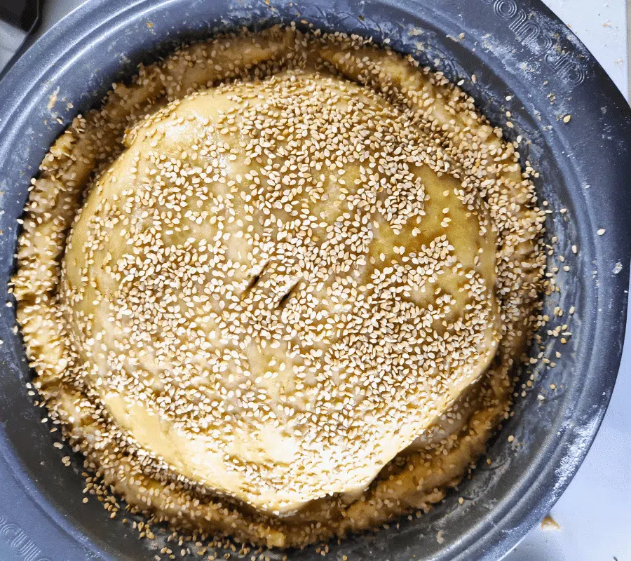 chard pie in a tin before cooking