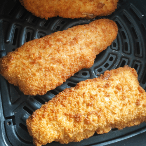 breaded fish cooked in an air fryer