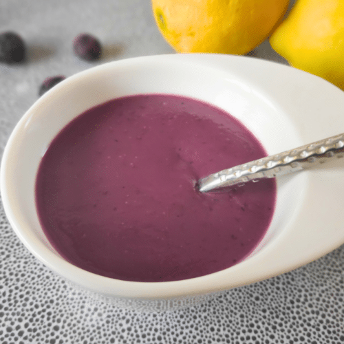blueberry curd in a white bowl