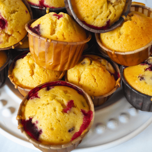jostaberry muffins on a white plate