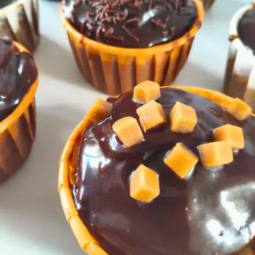 double chocolate muffins with decorations on top