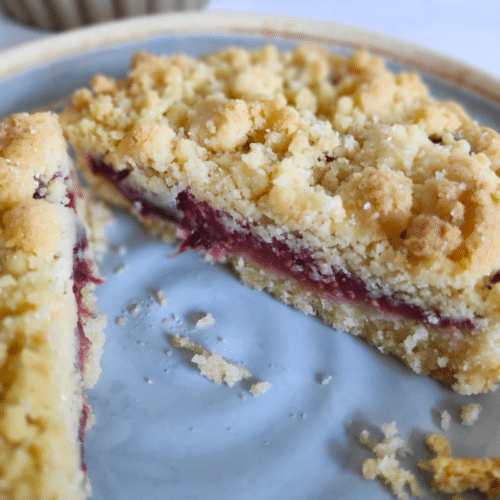 fig shortbread cut in half on a plate