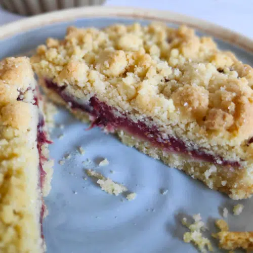 fig shortbread cut in half on a plate
