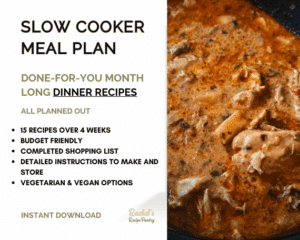 slow cooker meal plan with image of slow cooker creamy chicken thighs