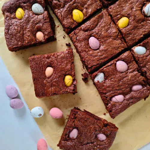 brownie square with mini eggs embedded on top